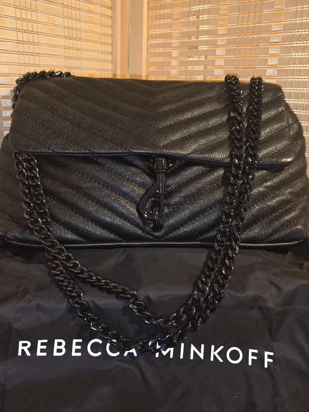 Rebecca Minkoff Black Quilted Leather Shoulder Bag with Chain Strap